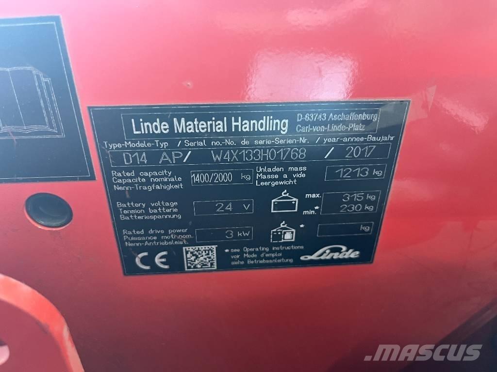Linde D 14 AP Ηλεκτρικά παλετοφόρα με ιστό