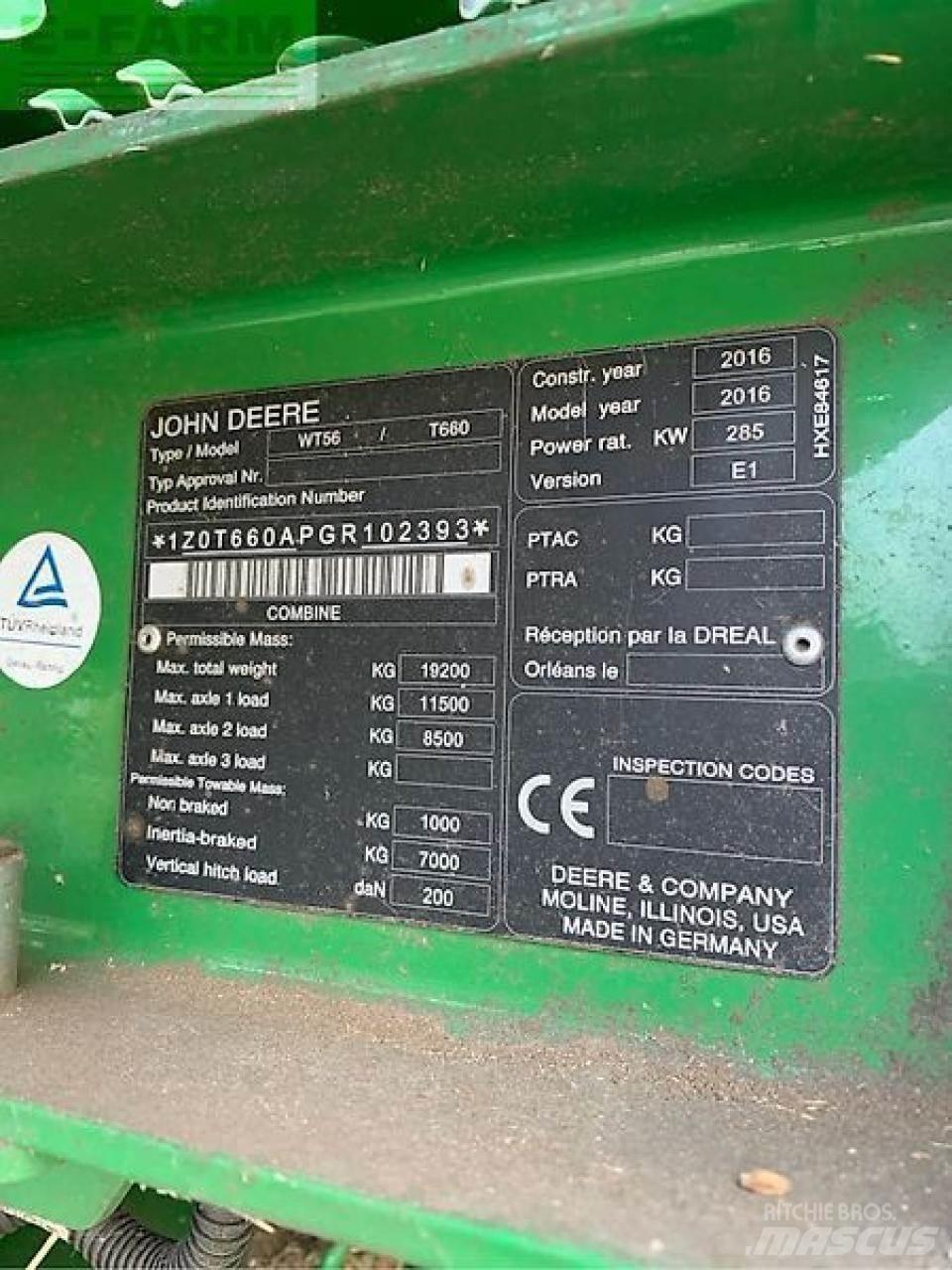 John Deere t660 Θεριζοαλωνιστικές μηχανές