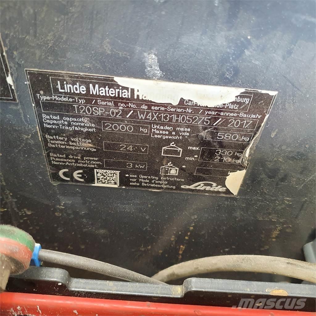Linde T20SP kurz Παλετοφόρα πεζού χειριστή με ιστό