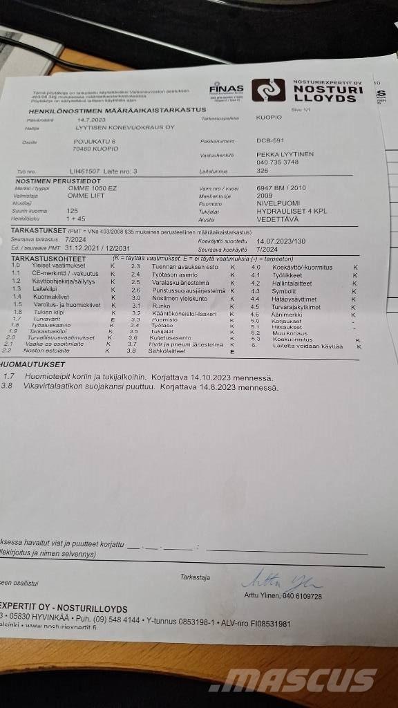 Ommelift 1050EZ Εναέριες πλατφόρμες τοποθετημένες σε ρυμούλκα