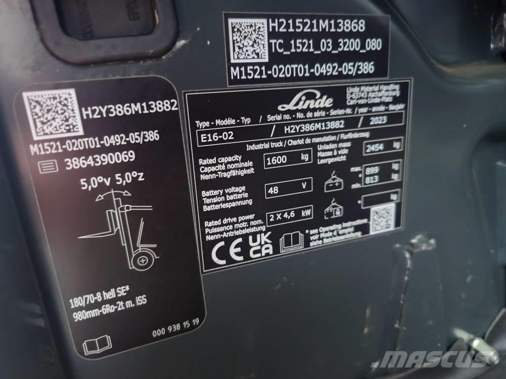 Linde E16/386-02 Ηλεκτρικά περονοφόρα ανυψωτικά κλαρκ