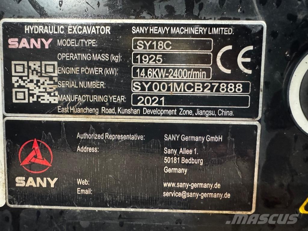 Sany SY 18 C Εκσκαφάκι (διαβολάκι) < 7t