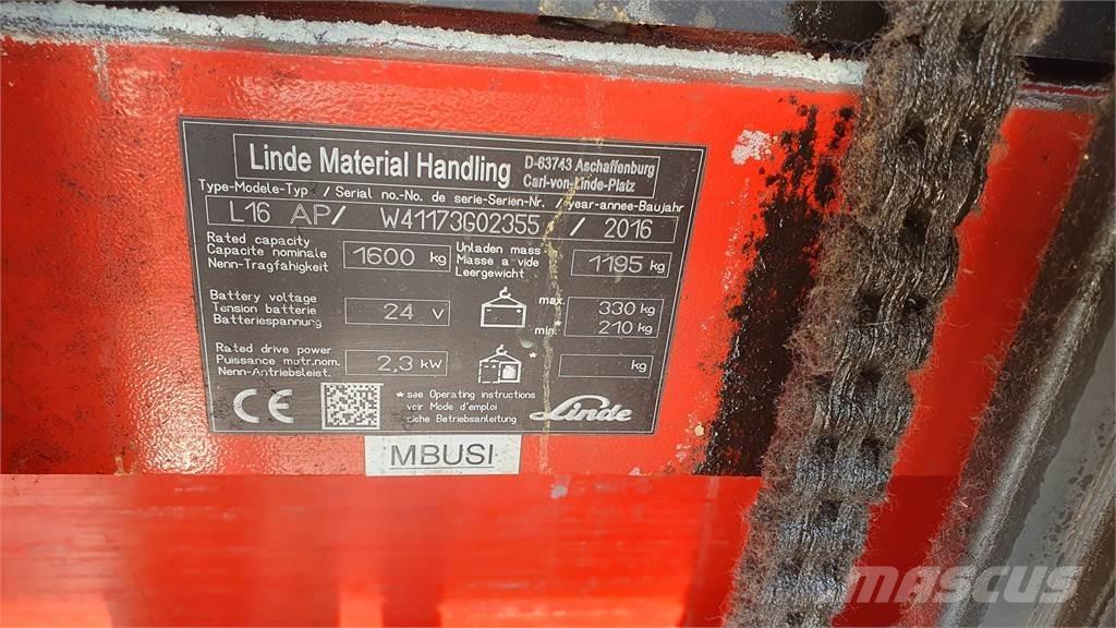 Linde L16AP Παλετοφόρα πεζού χειριστή με ιστό