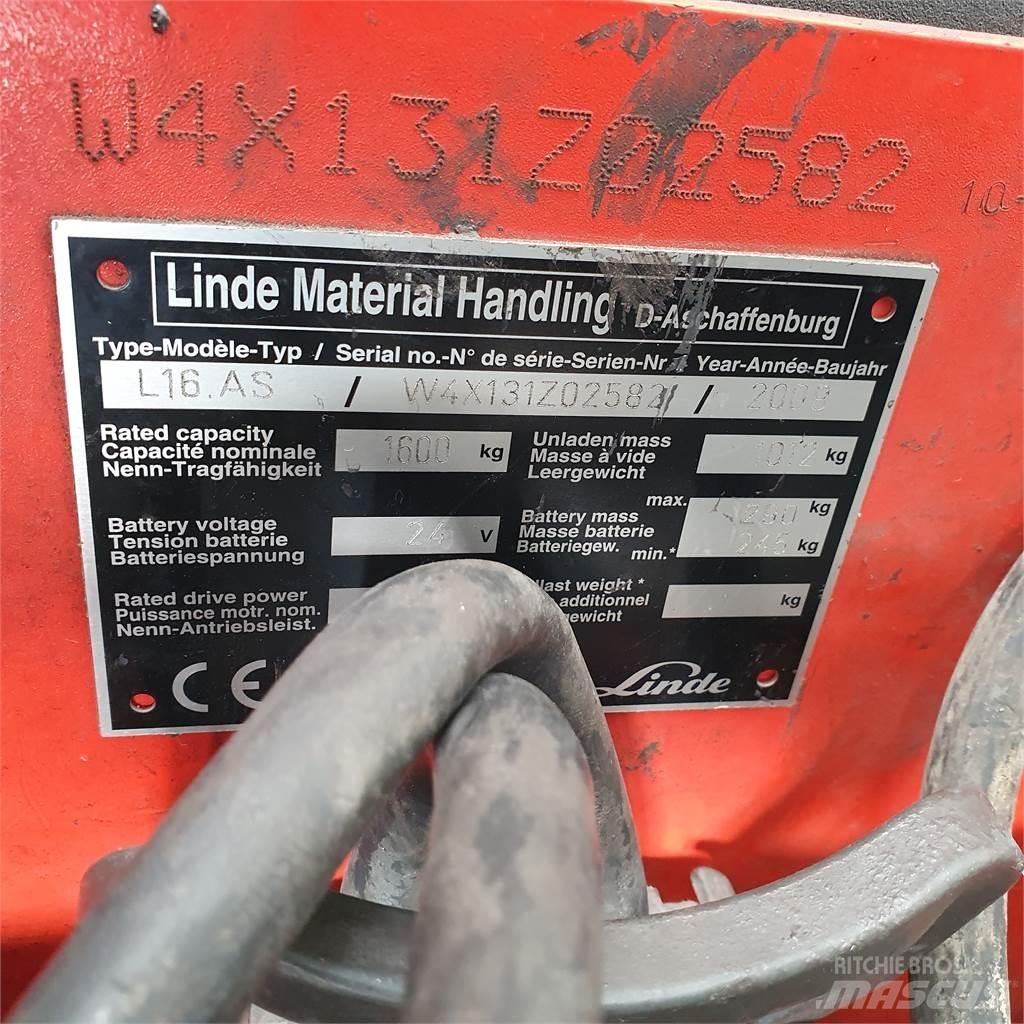 Linde L16AS Παλετοφόρα πεζού χειριστή με ιστό
