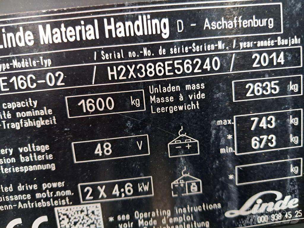 Linde E16C-02 Ηλεκτρικά περονοφόρα ανυψωτικά κλαρκ