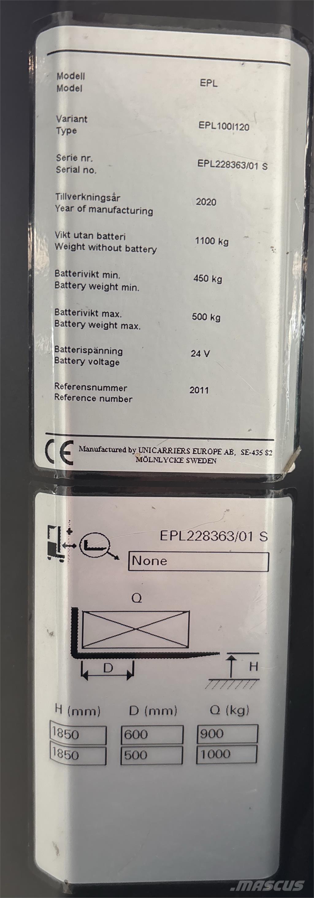 UniCarriers EPL100 Περονοφόρο ανυψωτικό συλλογής παραγγελιών μικρού ύψους