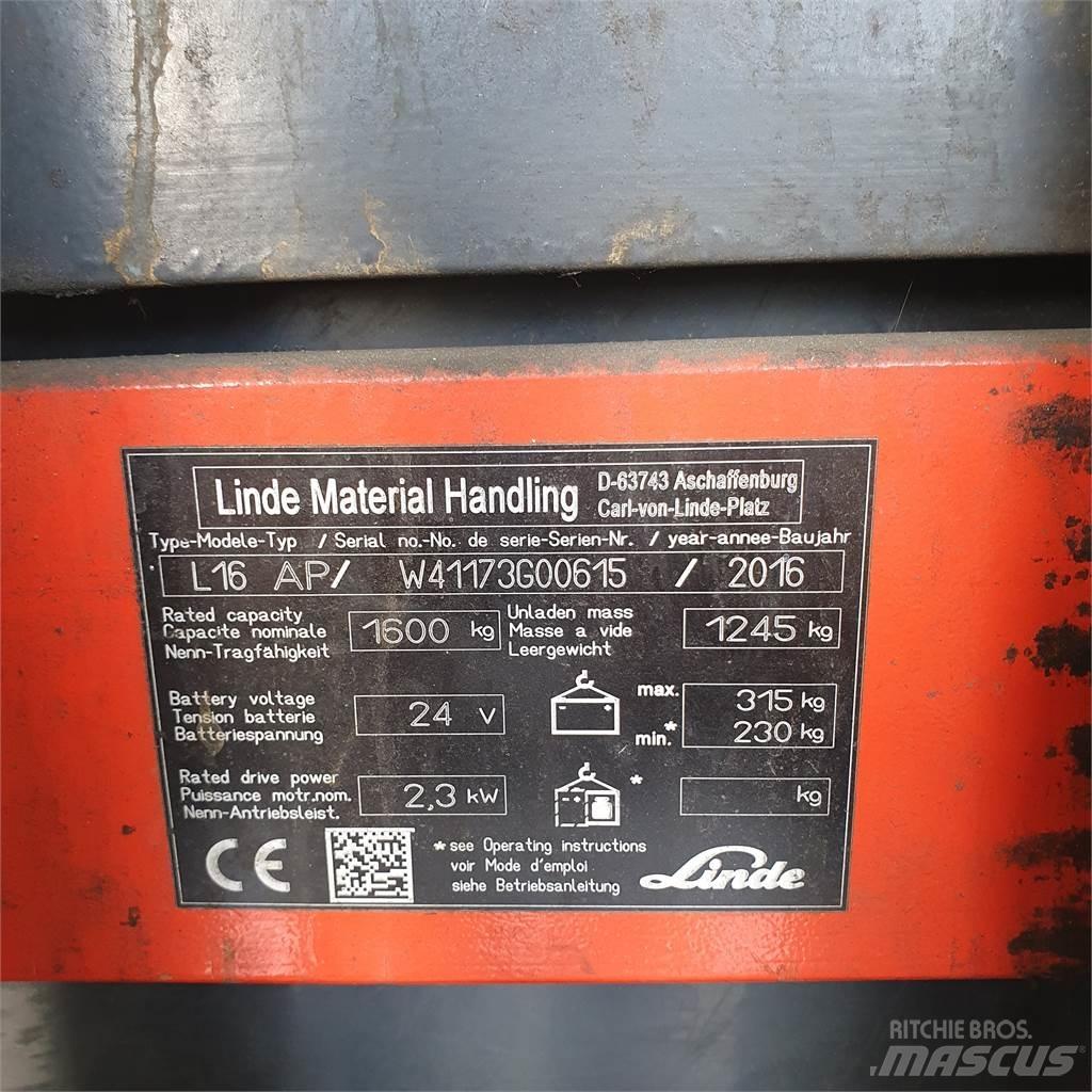 Linde L16AP Παλετοφόρα πεζού χειριστή με ιστό