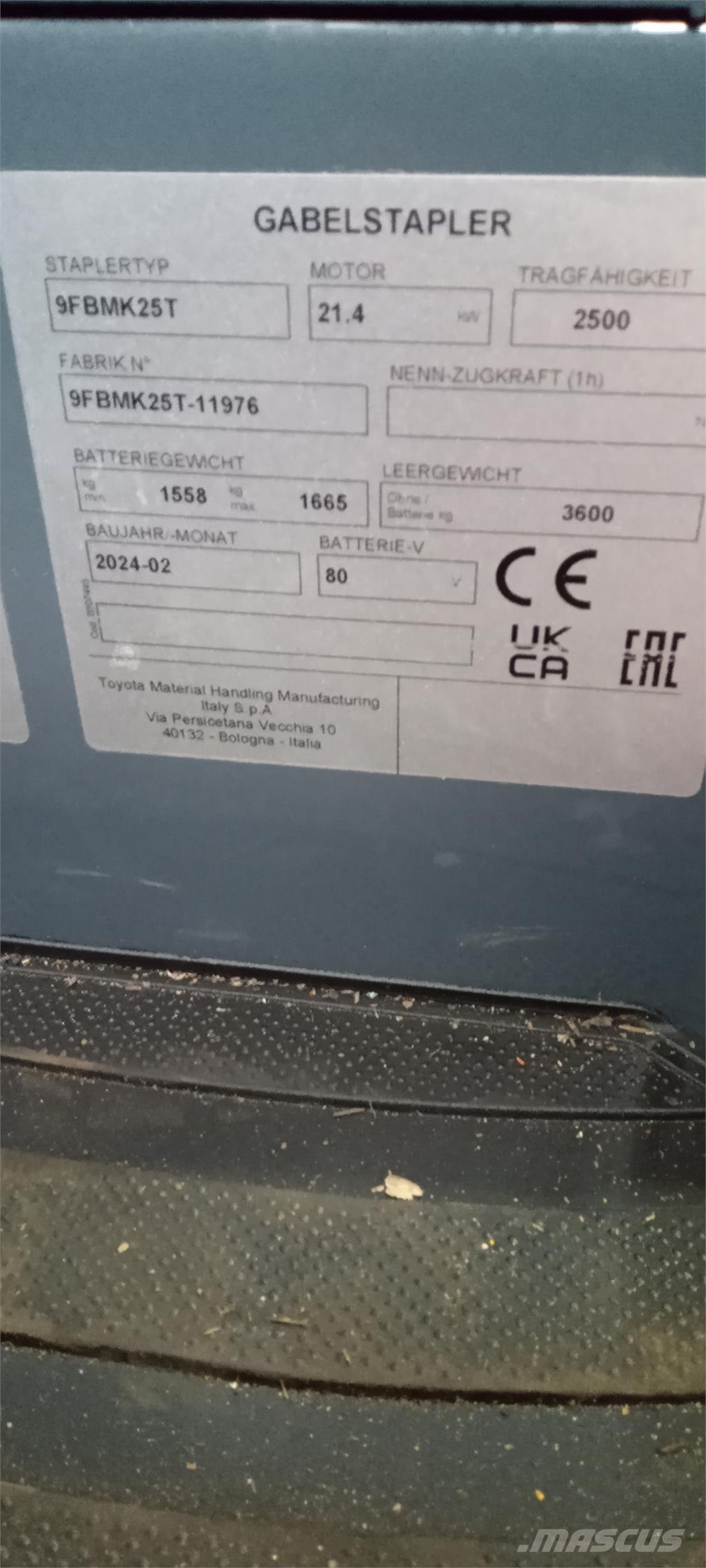 Toyota 9FBMK25T Ηλεκτρικά περονοφόρα ανυψωτικά κλαρκ