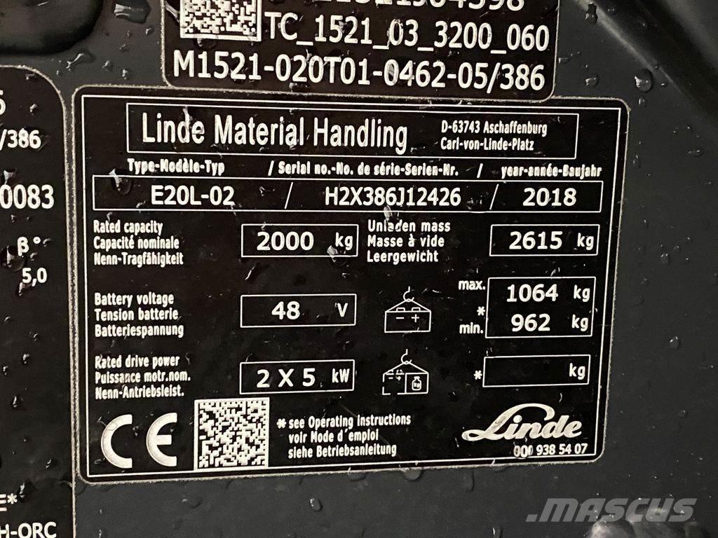 Linde E20L-02 Ηλεκτρικά περονοφόρα ανυψωτικά κλαρκ