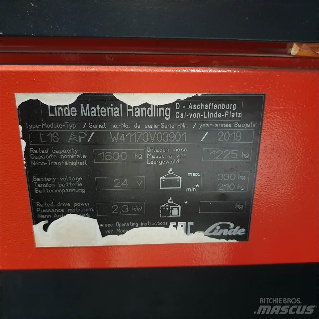 Linde L16APi Παλετοφόρα πεζού χειριστή με ιστό