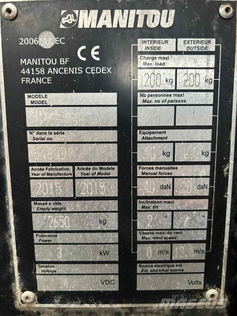 Manitou 100 VJR Ανυψωτήρες με κατακόρυφους πυλώνες