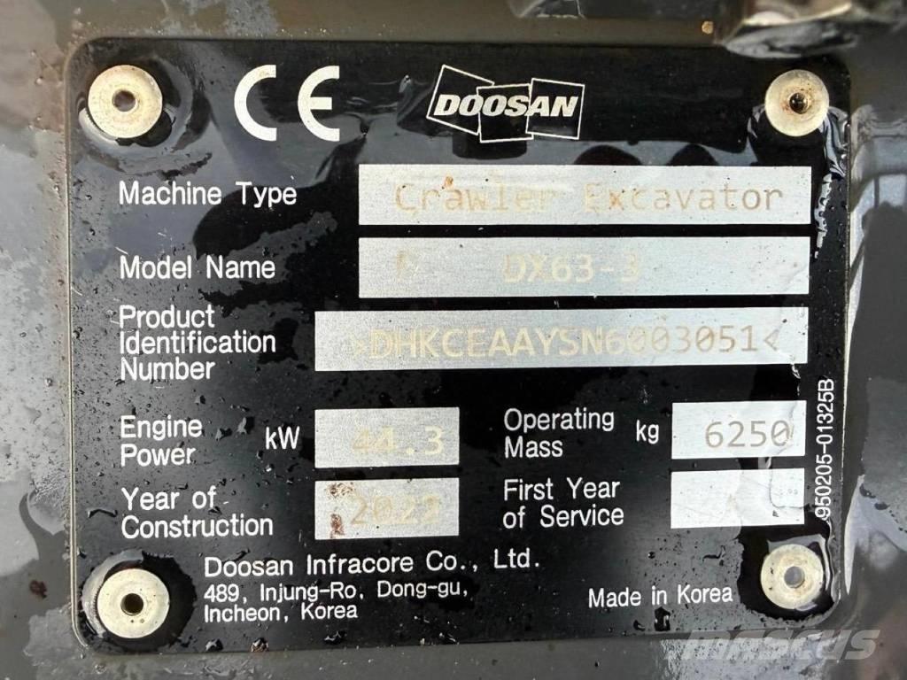 Doosan DX 63-3 Εκσκαφείς με ερπύστριες