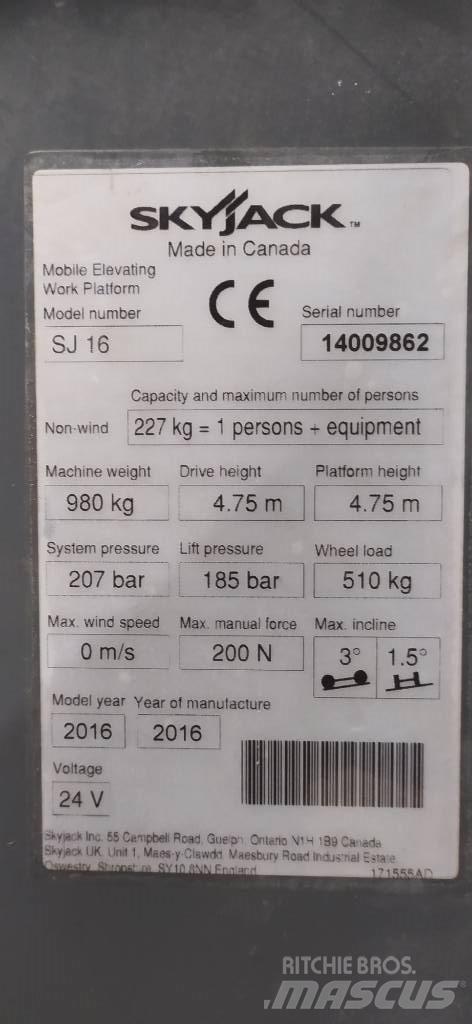 SkyJack SJ 16 Ανυψωτήρες με κατακόρυφους πυλώνες