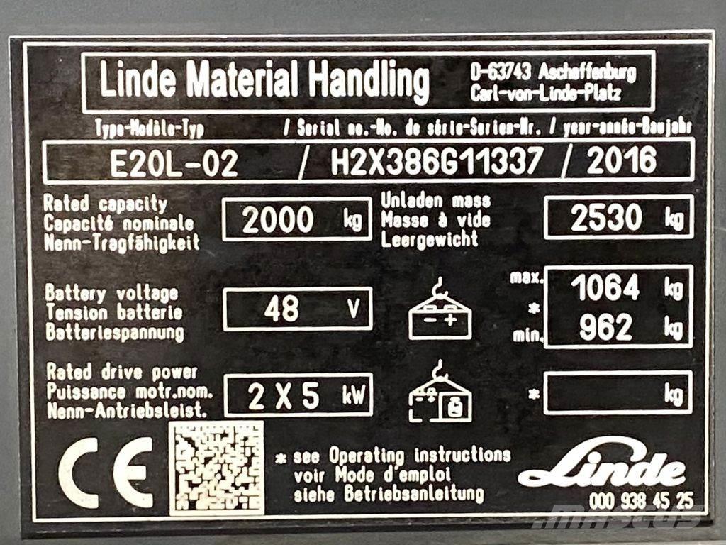 Linde E20L Ηλεκτρικά περονοφόρα ανυψωτικά κλαρκ