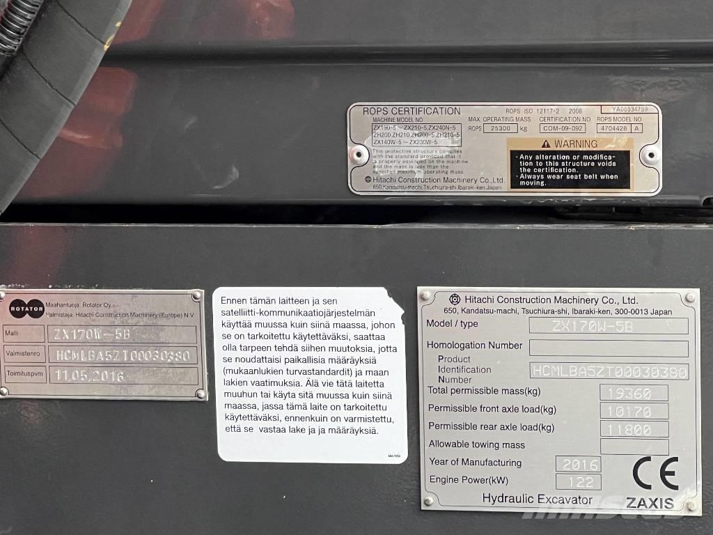 Hitachi ZX 170W-5B Εκσκαφείς με τροχούς - λάστιχα