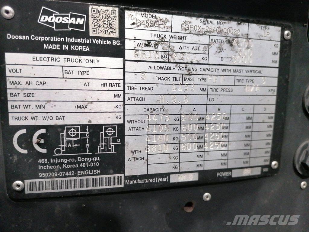 Doosan G45SC-7 Περονοφόρα ανυψωτικά κλαρκ με φυσικό αέριο LPG