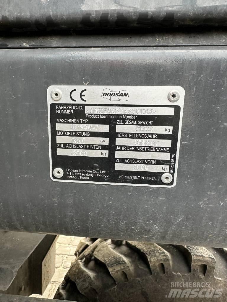 Doosan DX 190 W-7 Εκσκαφείς με τροχούς - λάστιχα