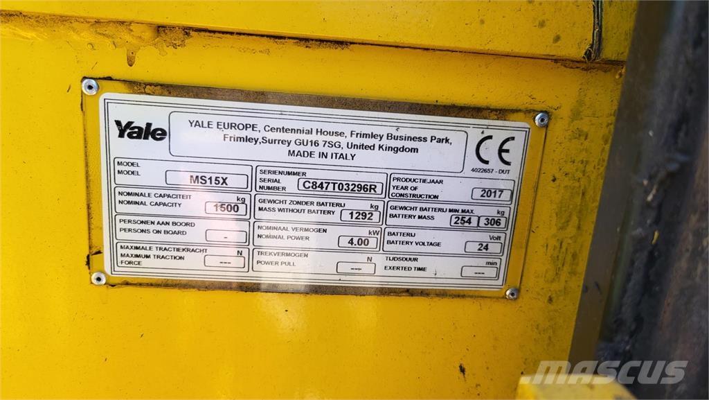 Yale MS15X 2017 Ηλεκτρικά παλετοφόρα με ιστό