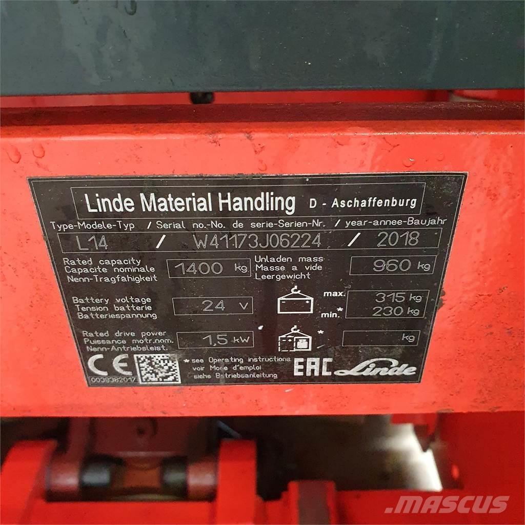Linde L14i Παλετοφόρα πεζού χειριστή με ιστό
