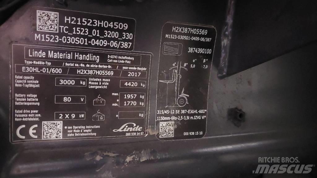 Linde E 30HL-01/600 Ηλεκτρικά περονοφόρα ανυψωτικά κλαρκ