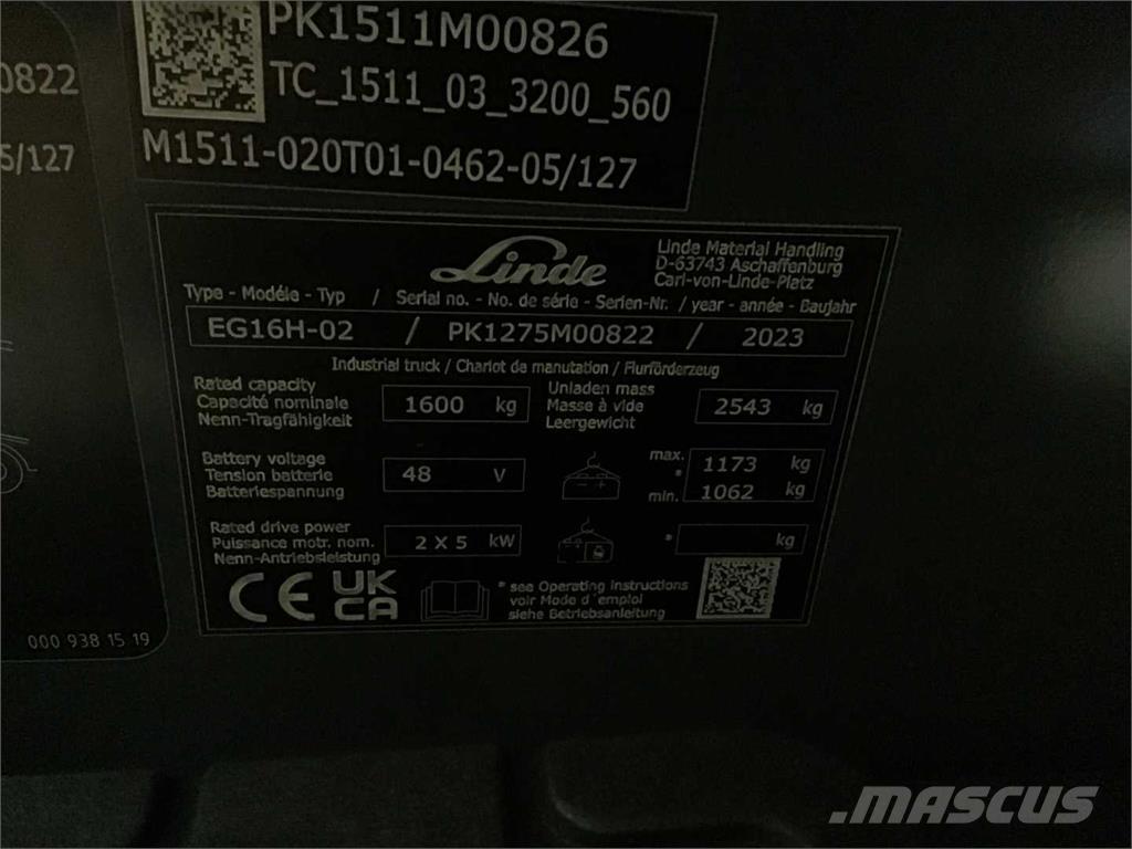 Linde EG16H Ηλεκτρικά περονοφόρα ανυψωτικά κλαρκ