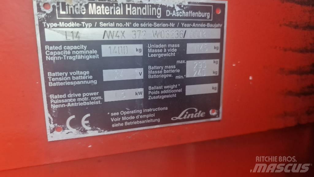 Linde L14APi-372 Χειροκίνητο περονοφόρο ανυψωτικό με πλατφόρμα