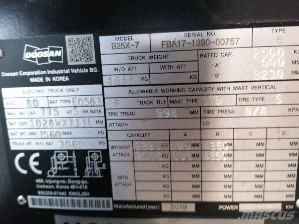 Doosan B25X-7 Ηλεκτρικά περονοφόρα ανυψωτικά κλαρκ