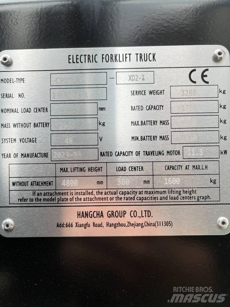 Hangcha CPD18-XD2-I Ηλεκτρικά περονοφόρα ανυψωτικά κλαρκ