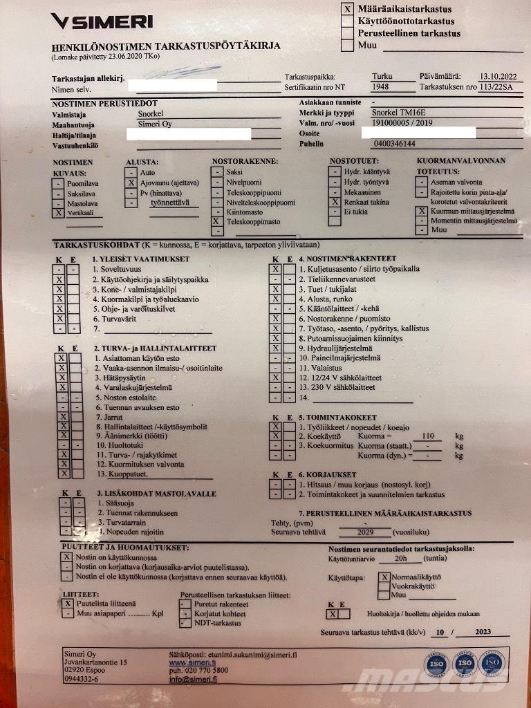 Snorkel tm 16E Ανυψωτήρες ψαλιδωτής άρθρωσης