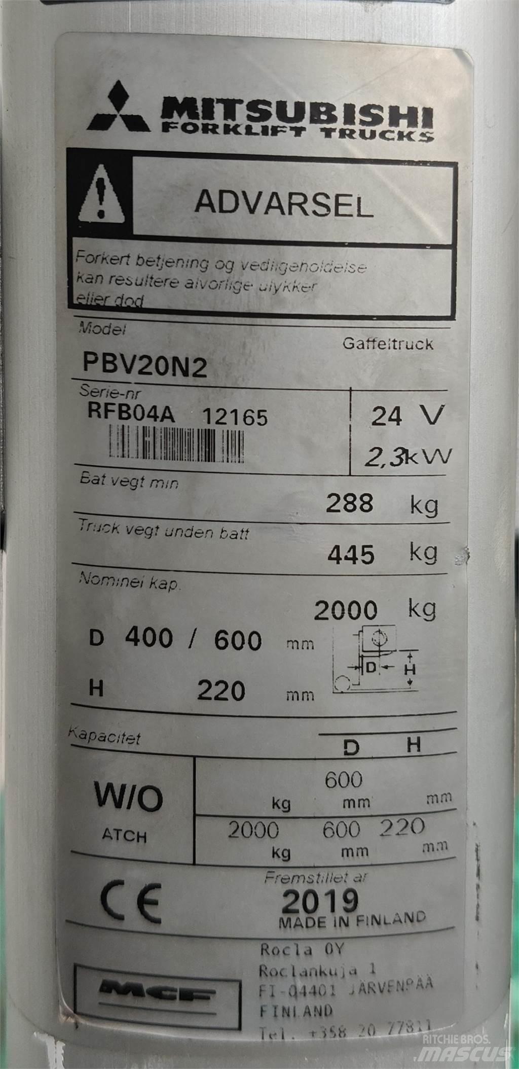 Mitsubishi PBV20N2 Περονοφόρα ανυψωτικά κλαρκ - άλλα