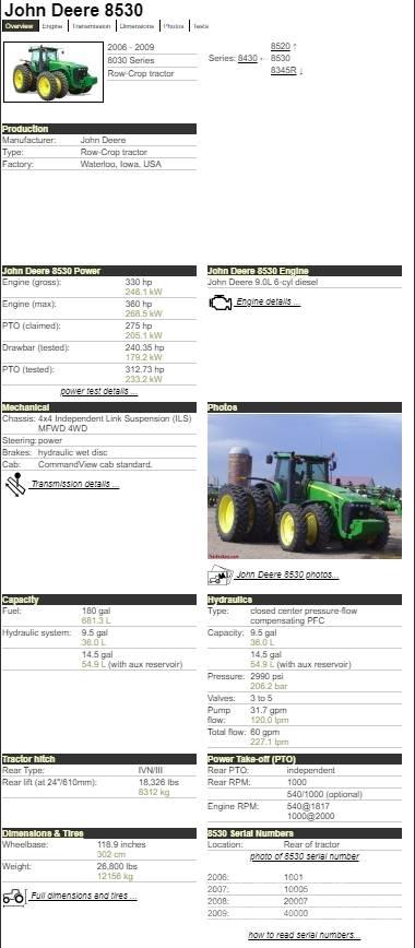John Deere 8530 Τρακτέρ