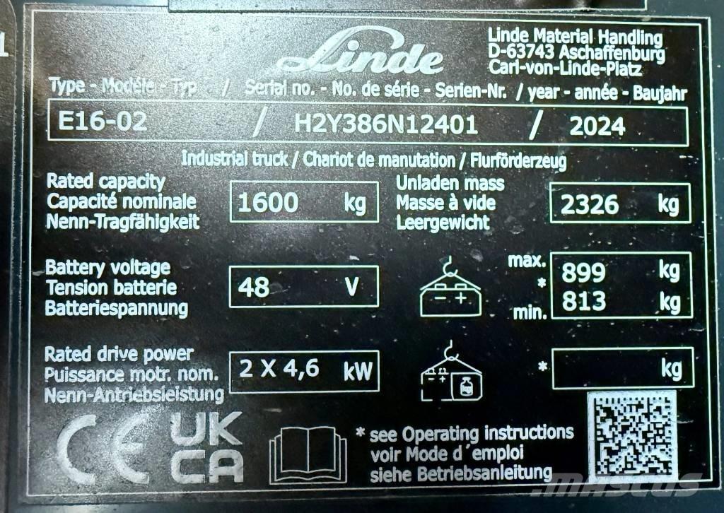 Linde E16/386-02 Ηλεκτρικά περονοφόρα ανυψωτικά κλαρκ