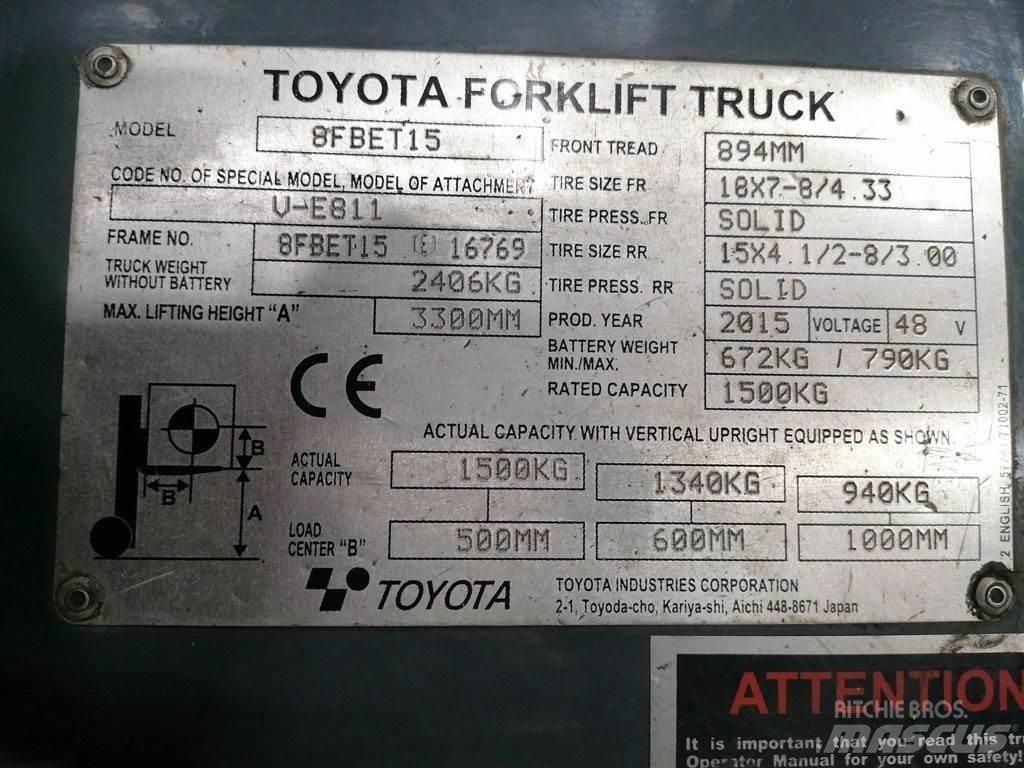 Toyota 8FBET15 Ηλεκτρικά περονοφόρα ανυψωτικά κλαρκ