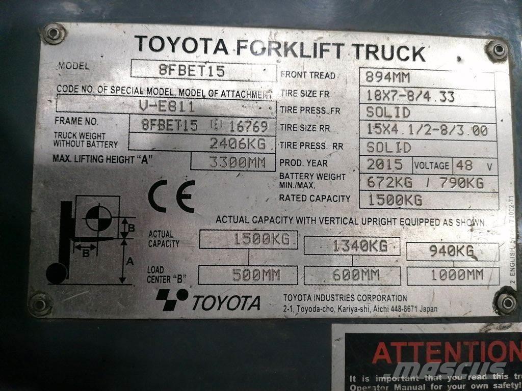 Toyota 8FBET15 Ηλεκτρικά περονοφόρα ανυψωτικά κλαρκ