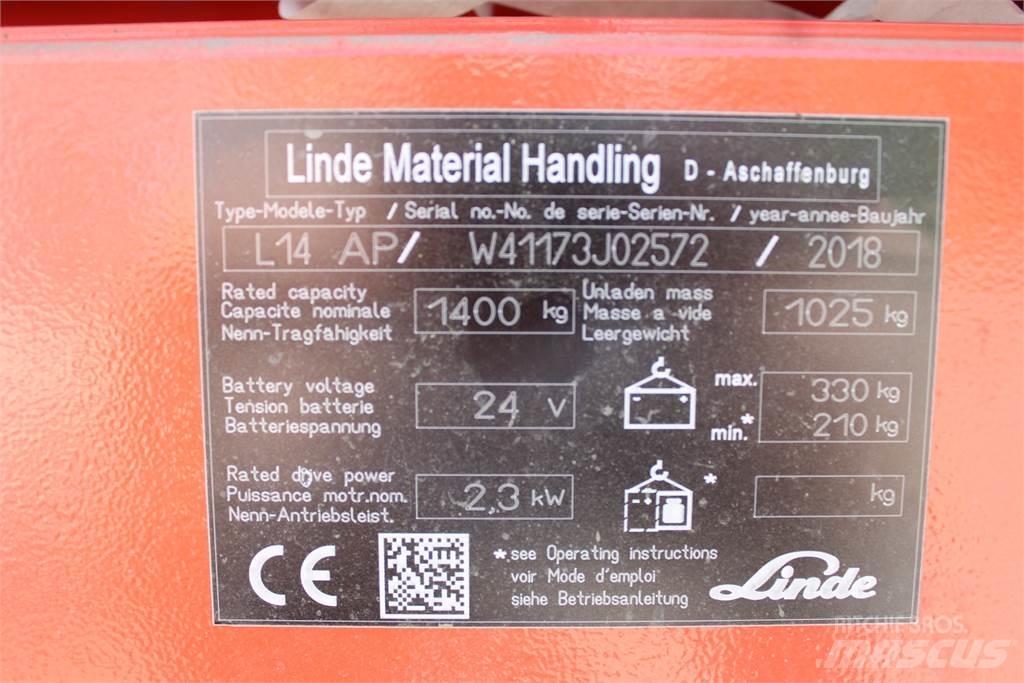 Linde L14APi Παλετοφόρα πεζού χειριστή με ιστό