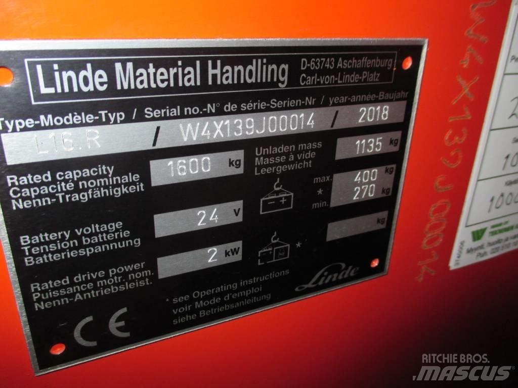 Linde L16R Ηλεκτρικά παλετοφόρα με ιστό