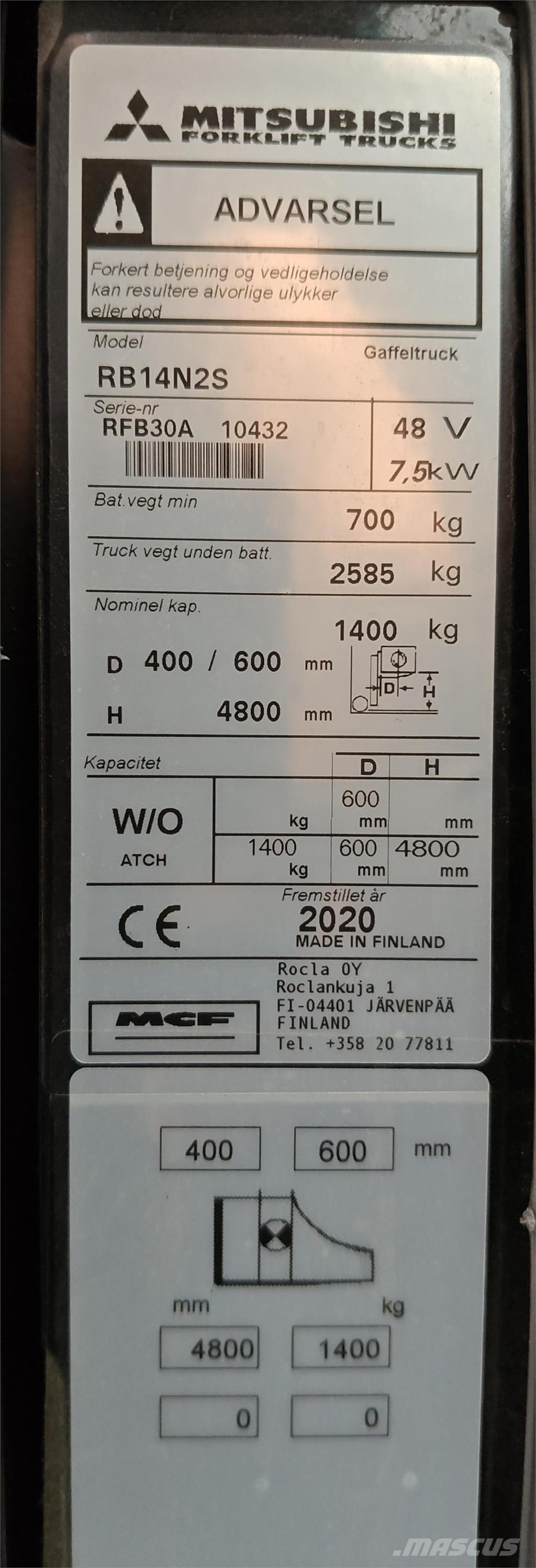 Mitsubishi RB14N2S Ανυψωτικά στενών δρόμων