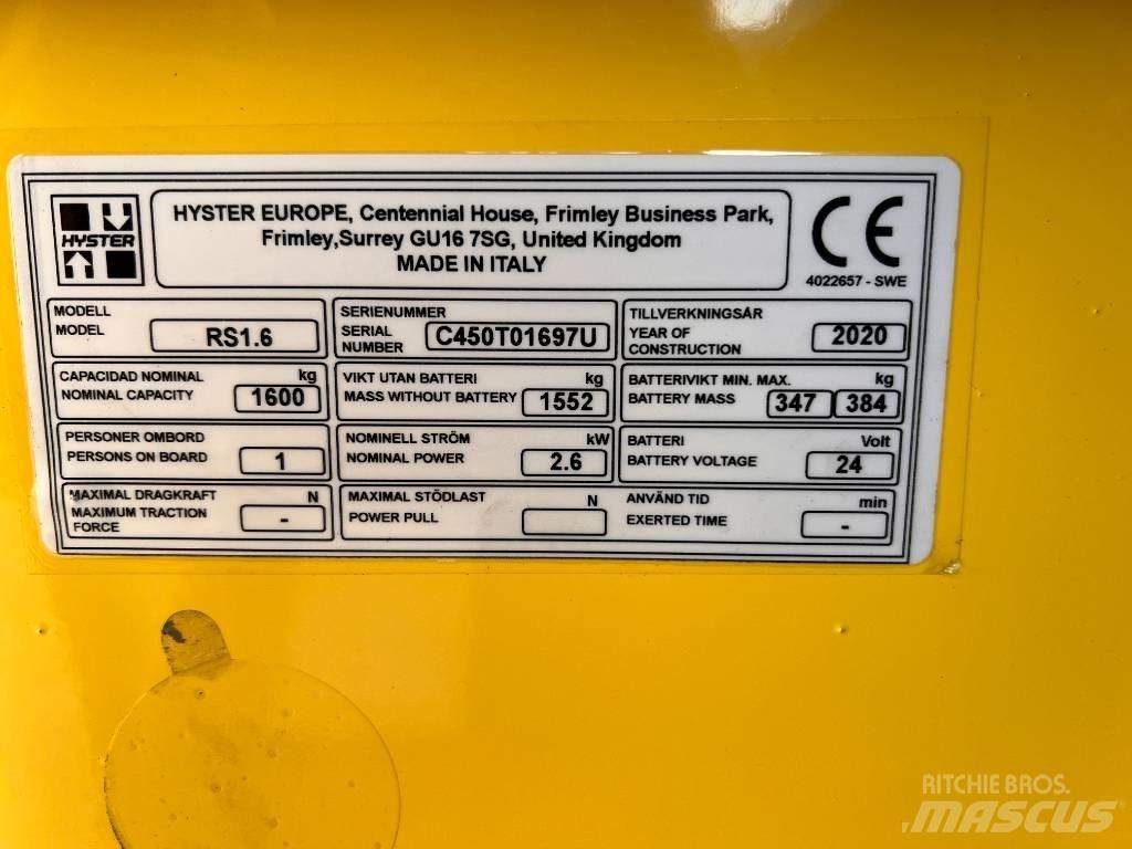 Hyster RS1.6 Ηλεκτρικά παλετοφόρα με ιστό
