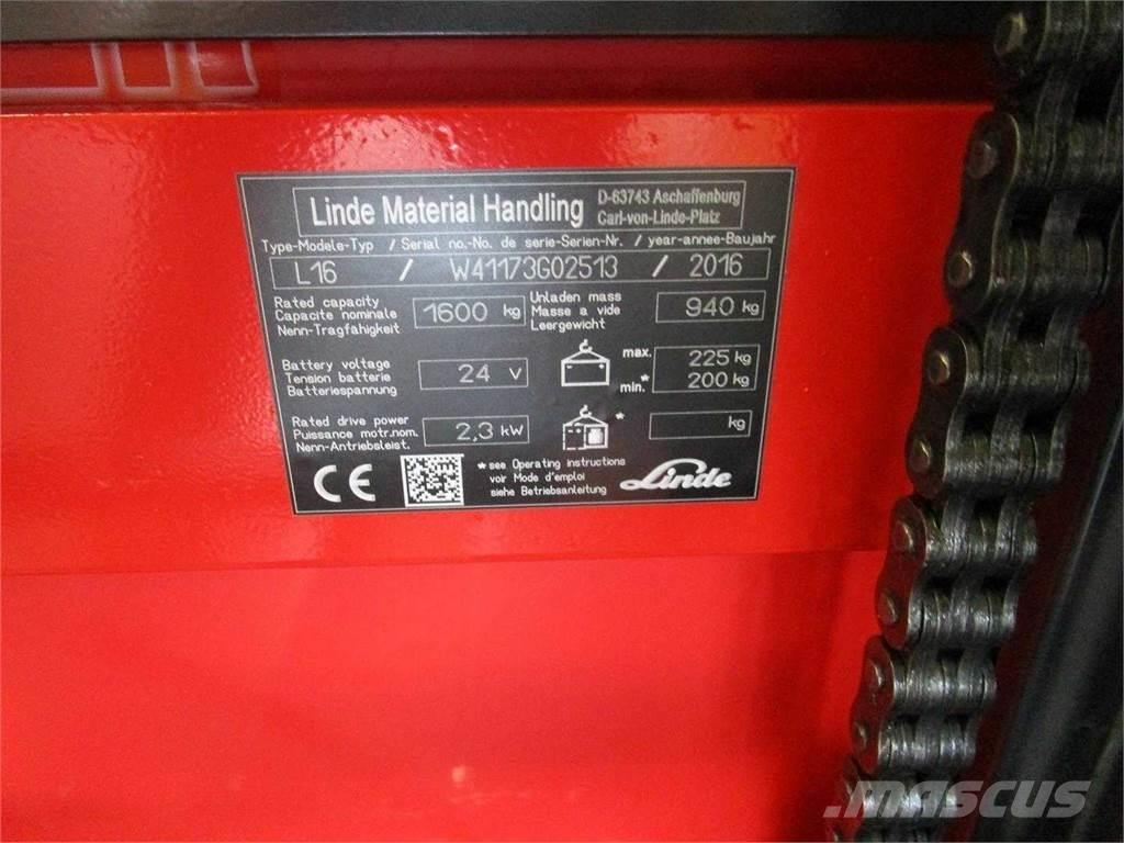Linde L16I Παλετοφόρα πεζού χειριστή με ιστό