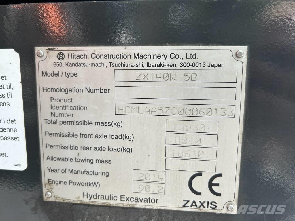 Hitachi ZX140W-5B Εκσκαφείς με τροχούς - λάστιχα