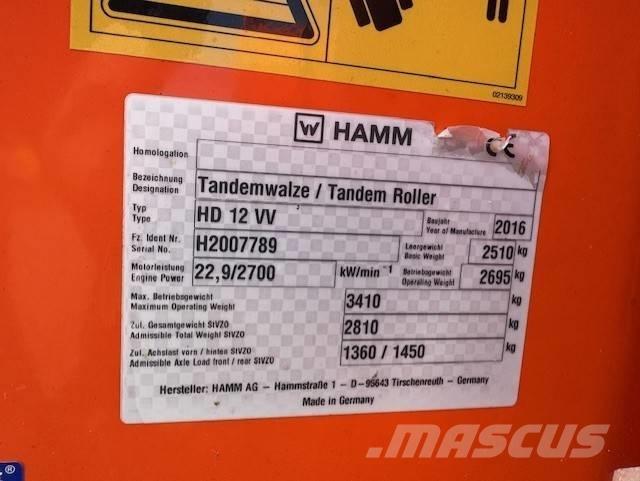 Hamm HD12 VV, Vält Οδοστρωτήρες διπλού κυλίνδρου