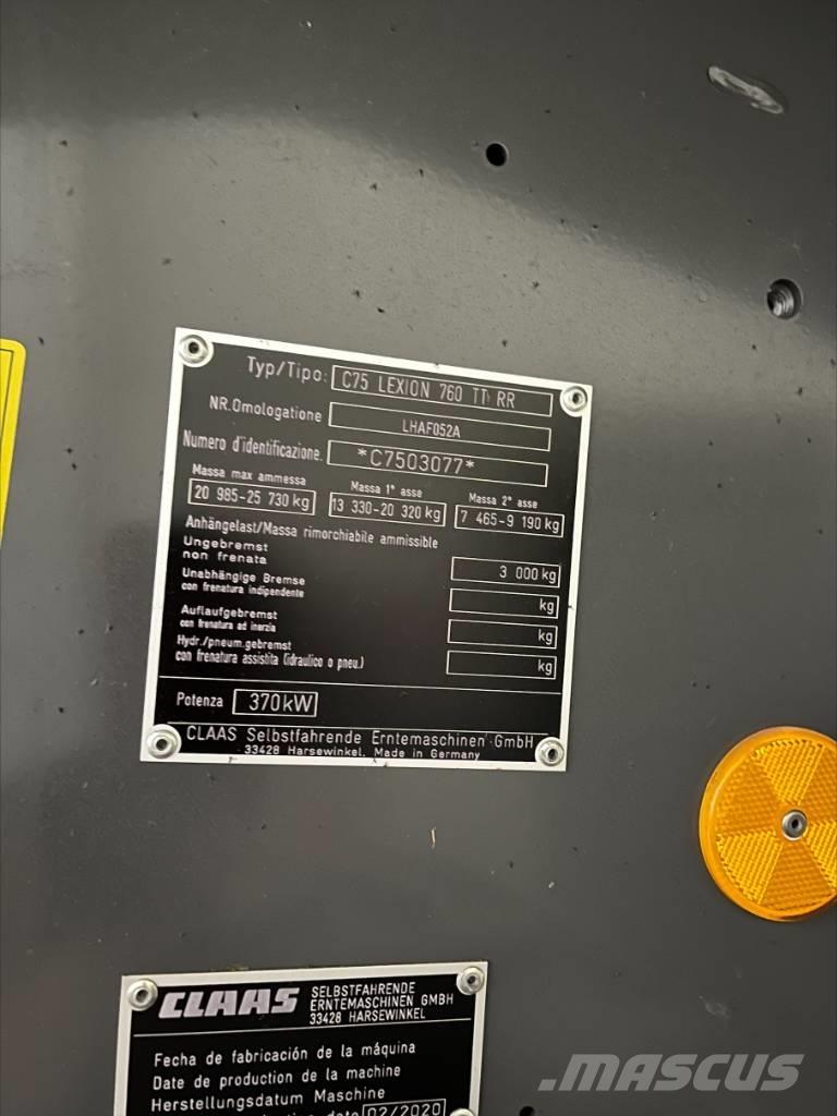 CLAAS Lexion 760 TT Θεριζοαλωνιστικές μηχανές