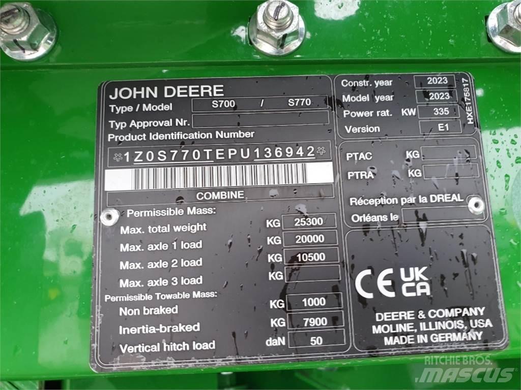 John Deere S770 Θεριζοαλωνιστικές μηχανές