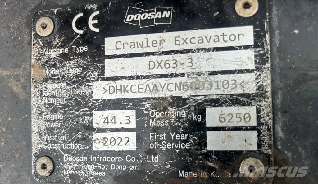 Doosan DX 63-3 Εκσκαφείς με ερπύστριες