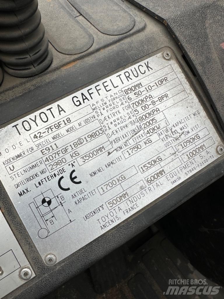 Toyota FG18 Περονοφόρα ανυψωτικά κλαρκ με φυσικό αέριο LPG