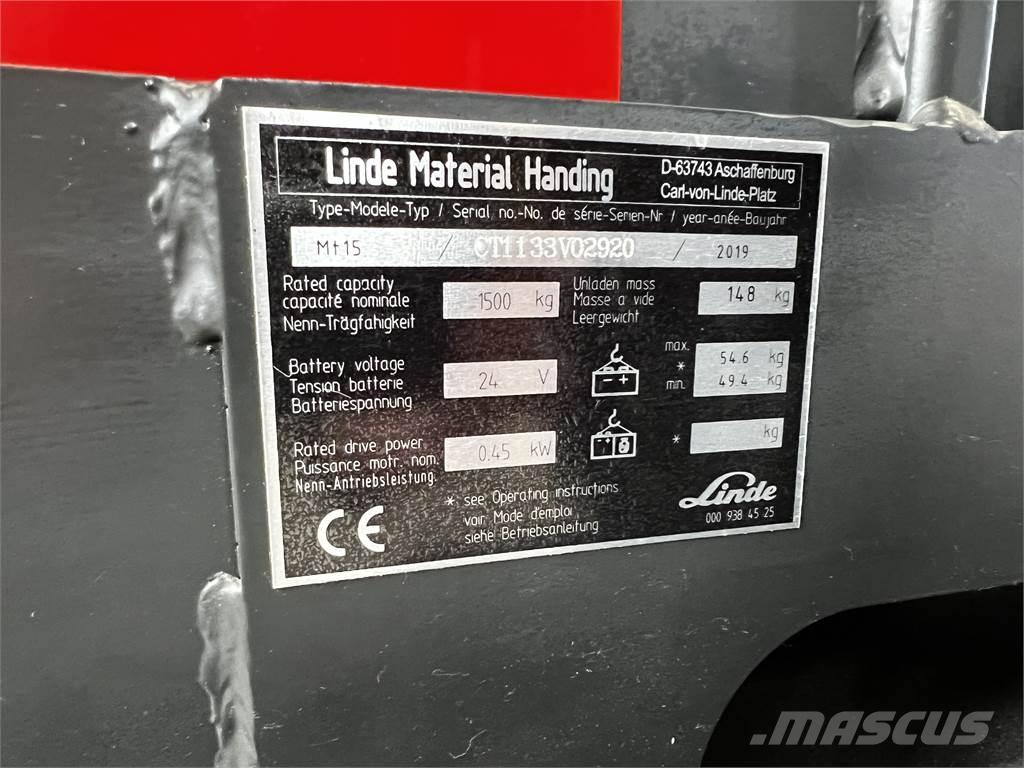 Linde MT15 Παλετοφόρα πεζού χειριστή με ιστό