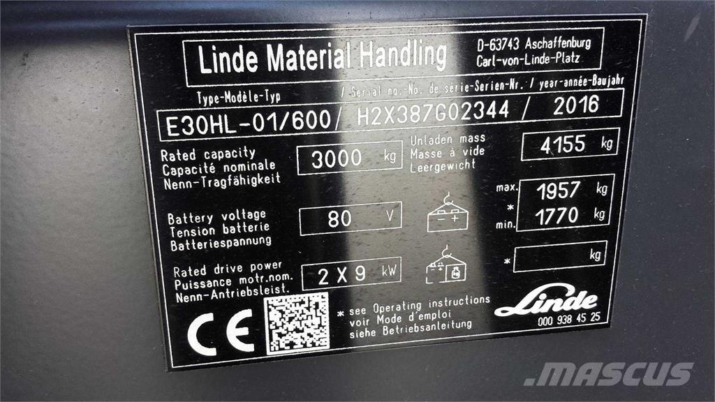 Linde E30/600HL Ηλεκτρικά περονοφόρα ανυψωτικά κλαρκ