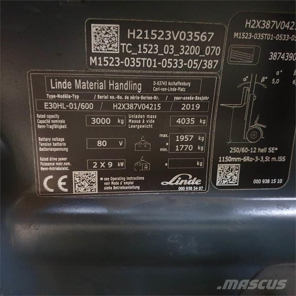 Linde E30/600HL Ηλεκτρικά περονοφόρα ανυψωτικά κλαρκ