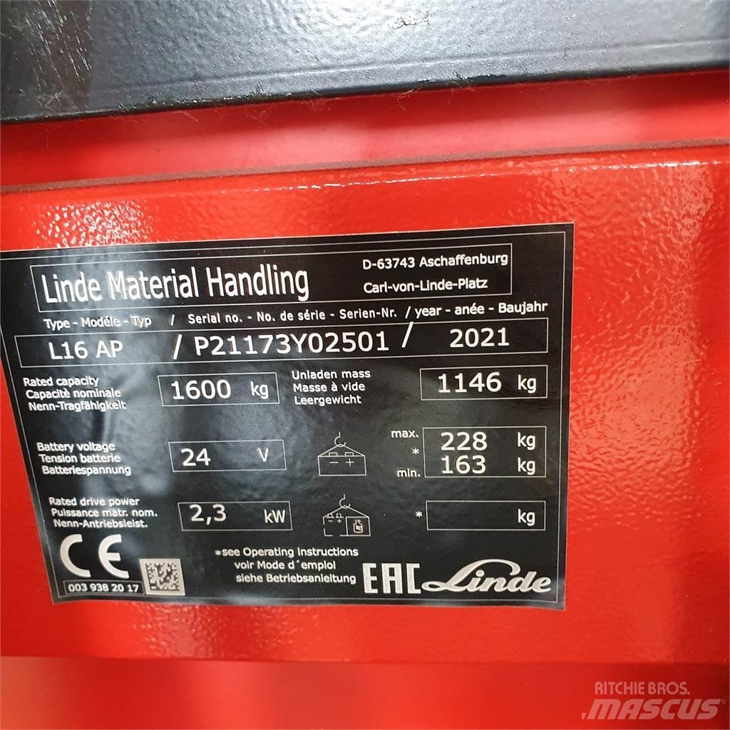 Linde L16APi Παλετοφόρα πεζού χειριστή με ιστό