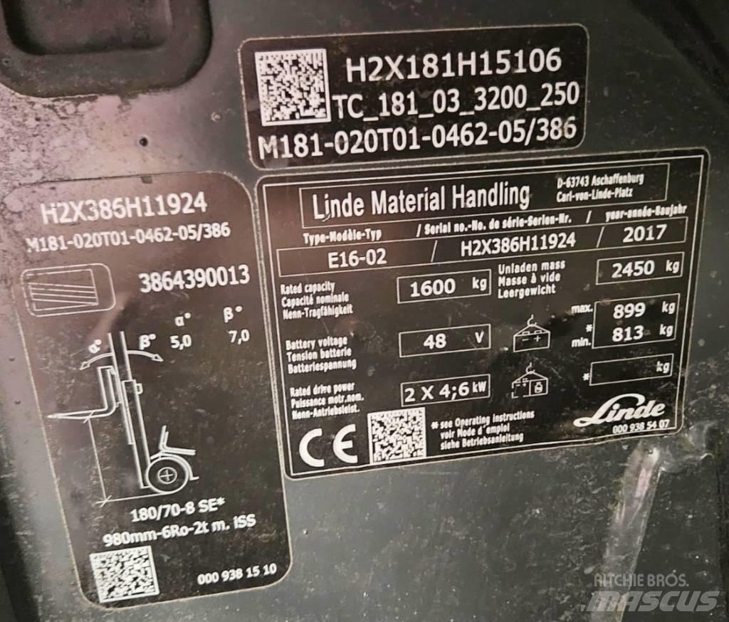 Linde E16-02 Ηλεκτρικά περονοφόρα ανυψωτικά κλαρκ